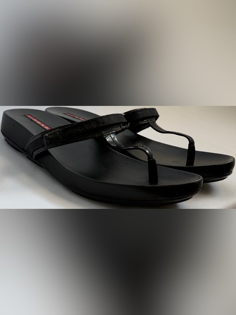Prada Sport Linea Rossa Y2K Black Thong Flip Flop Sandals Vintage 37.5